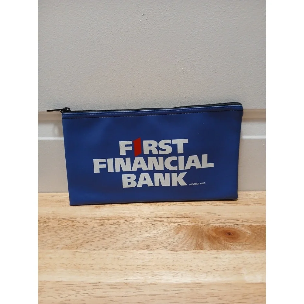 First Financial Bank Zippered Pouch Bank Deposit Bag F1RST Blue Bag 10.5